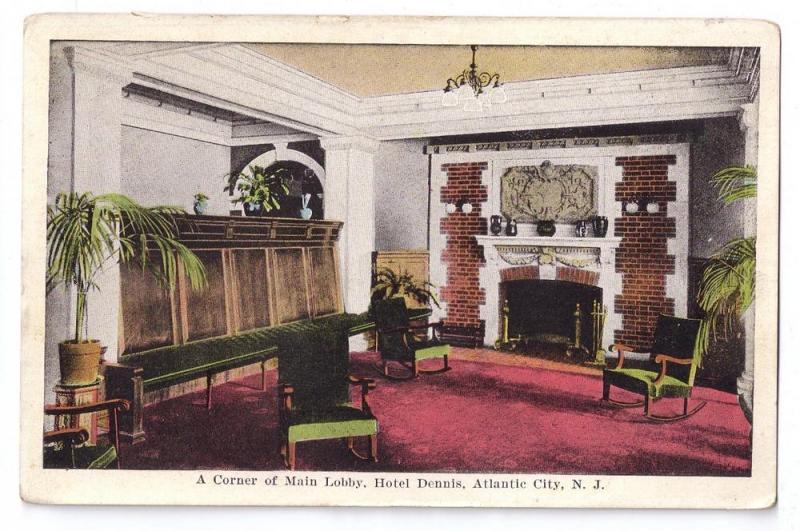 Atlantic City NJ Hotel Dennis Lobby Vintage Kropp Postcard