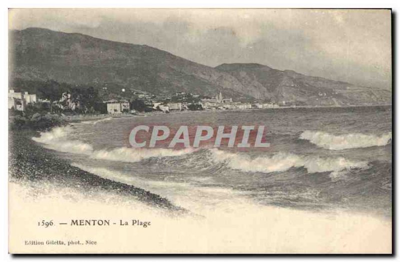 Old Postcard Menton The Beach