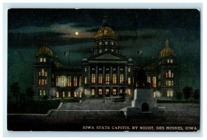 c1920's Iowa State Capitol By Night Des Moines Iowa IA Antique Postcard