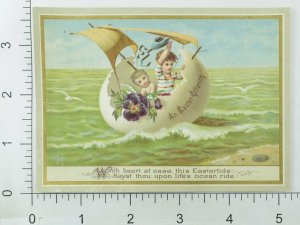 1880's Lovely Embossed Easter Egg Boat Kids Victorian Trade Card P115