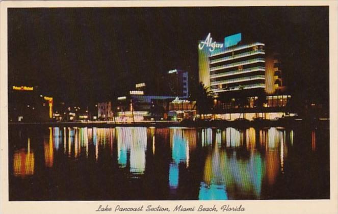 Florida Miami Beach Lake Pancoast Section At Nite