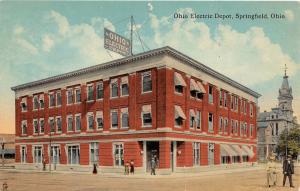 F7/ Springfield Ohio Postcard c1910 Ohio Electric Depot Trolley