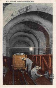 Vaulted Arches Coal Mine Rail Cars Modern Mining 1940s linen postcard