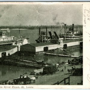 1906 St Louis Mississippi River Front Litho Photo Postcard Steam Ships Dock A34