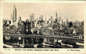 USA New York Skyline Manhattan Bridge East River New York City RPPC 07.39