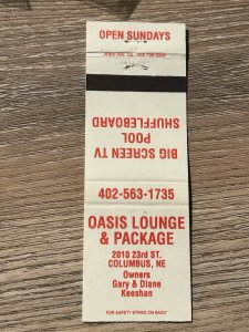 Vintage Matchbook Cover OASIS LOUNGE & PACKAGE Columbus, Nebraska NE MB48