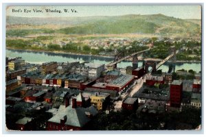 Bird's Eye View Of Wheeling West Virginia WV, Bridge Mountain Scene Postcard 