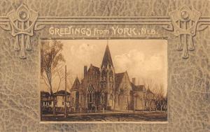 York Nebraska Church Street View Antique Postcard K87235