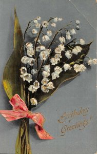BIRTHDAY GREETINGS 1915 Postcard Flowers Pink Bow Made in Germany Serie 2160