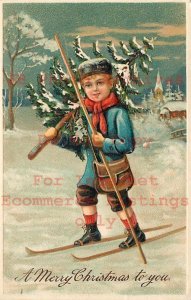 Christmas, PFB No 11210-4, Boy on Skis Carrying Tree