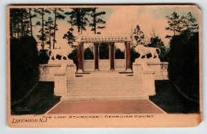 The Lion Staircase Lakewood Georgian Court New Jersey Postcard Undivided NJ