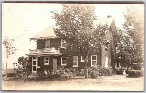 c1910 RPPC Real Photo Postcard Large House Children Trees