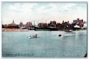 1910 View From The Harbor Paddle Boat Exterior Steamer Buffalo New York Postcard