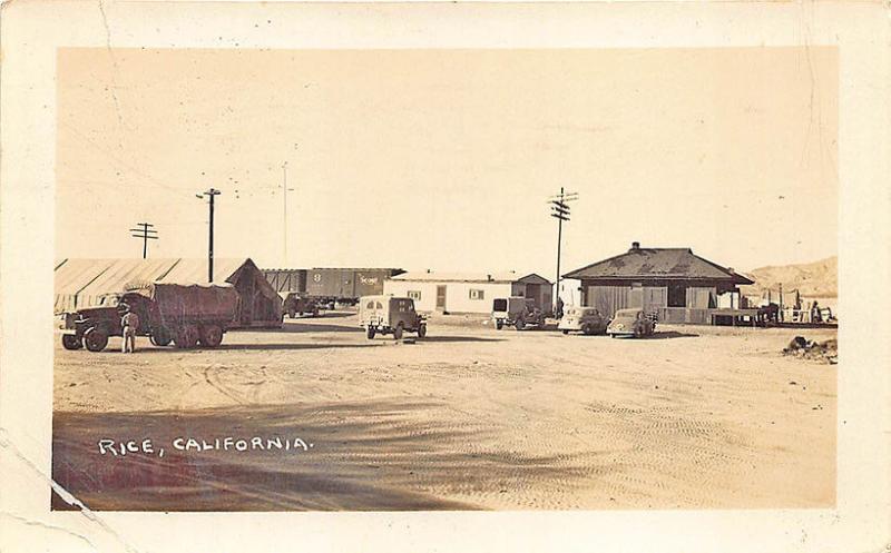 Rice CA Railroad Station Train Depot Old Trucks RPPC Postcard