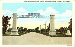 Fourth Street Entrance Finnup Park Garden City KS Vintage Standard View Postcard