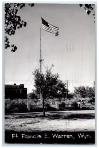 1942 Flag Pole Cannon View Fort Francis E Warren Cheyenne WY RPPC Photo Postcard