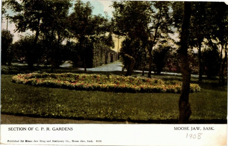 Postcard SK Moose Jaw Section of C. P. R. Gardens 1908 Kinsale ON Cancel K12