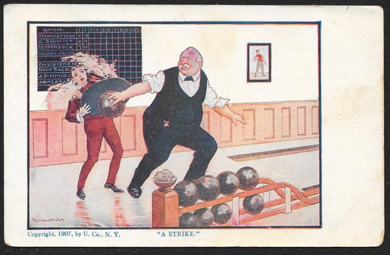 A Strike Man Bowling Hits Waiter Used c1910s