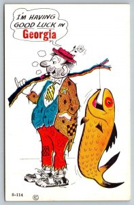 Georgia  Hobo Fishing Humor Comic   Postcard