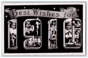 1910 Best Wishes Large Numbers Children Rotograph Unposted Antique Postcard