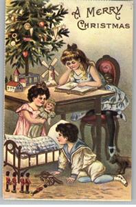 Postcard-Merry Christmas..Kids..Toys..Tree