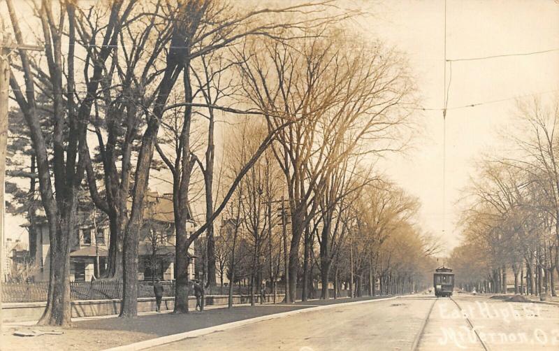 Mt Mount Vernon OH~Little Girl Waits on Trolley~Ornate Home w/Turrets~RPPC 1913 