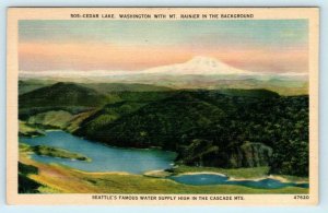 CEDAR LAKE, Washington WA ~ SEATTLE's Water Supply ~ Mt. Rainier c1940s Postcard