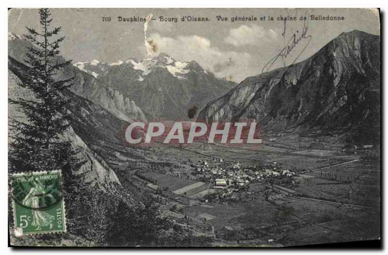 Old Postcard Dauphine Bourg d'Oisans general view and the chain Belledonne