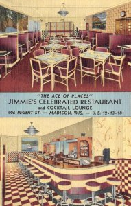 JIMMIE'S CELEBRATED RESTAURANT Madison, WI Art Deco Bar Roadside 1940s Linen