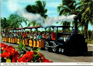 VINTAGE CONTINENTAL SIZE POSTCARD COACH TOUR TRAIN KEY WEST FLORIDA