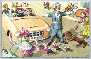 K48/ Mainzer Dressed Cat Cats Hartung c50s Postcard Comic L.I. Cop Police 229