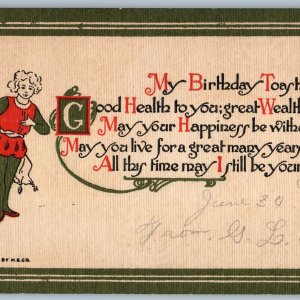 1907 UDB Birthday Toast Health Wealth Poem Mutual Book THICK Postcard Joker A194
