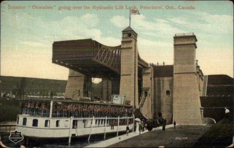 Peterboro Ontario Steamer Otonabee in Lift Lock c1910 Postcard