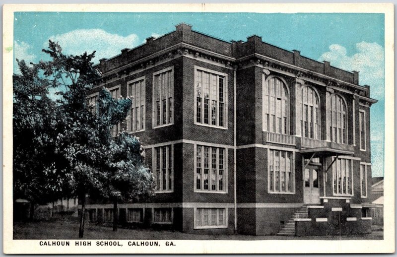 Calhoun Georgia GA, High School Public Building, Main Entrance, Vintage Postcard