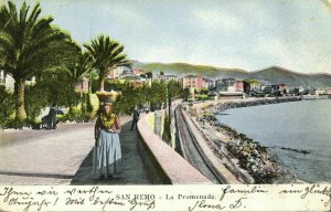 italy, SAN REMO, La Promenade, Head Transport (1900s) Postcard