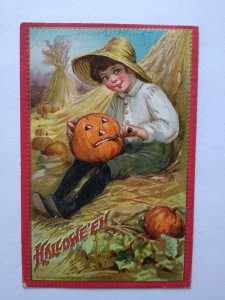 Tucks Halloween Postcard Vintage 1911 Embossed Boy Carving JOL Series 174 Orig 