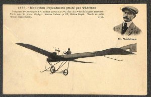 DEPERDUUSSIN MONOPLANE M. VEDRINES AIRPLANE AVIATION FRANCE POSTCARD (c.1910)
