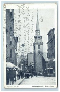 1903 Old South Church Boston MA Postcard Photo Street Scene People