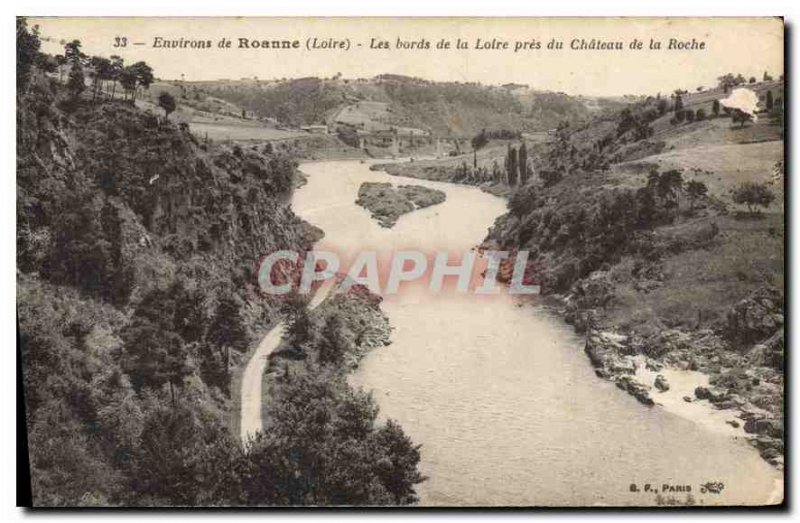 Old Postcard Around Roanne (Loire) The banks of the Loire near the Chateau Roche