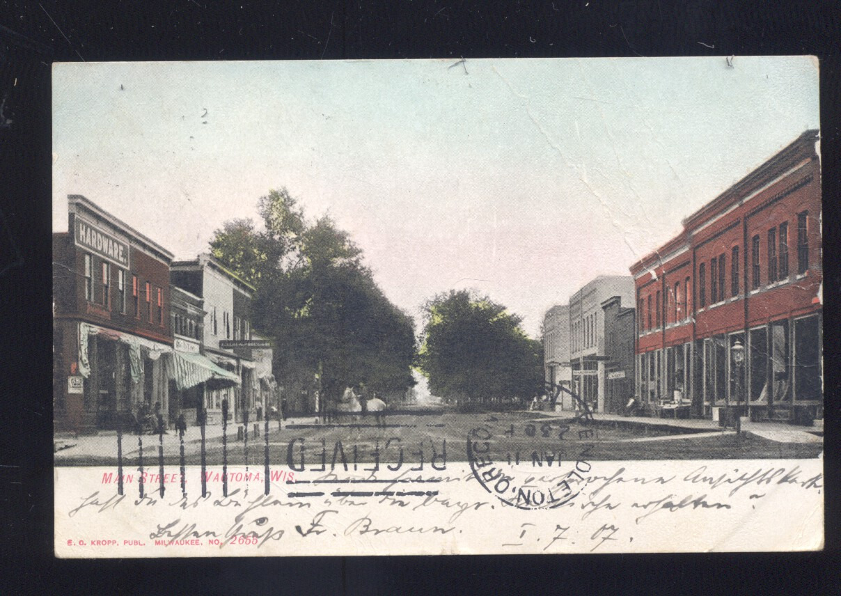 Wautoma Wisconsin Downtown Main Street Scene Antique Vintage Postcard