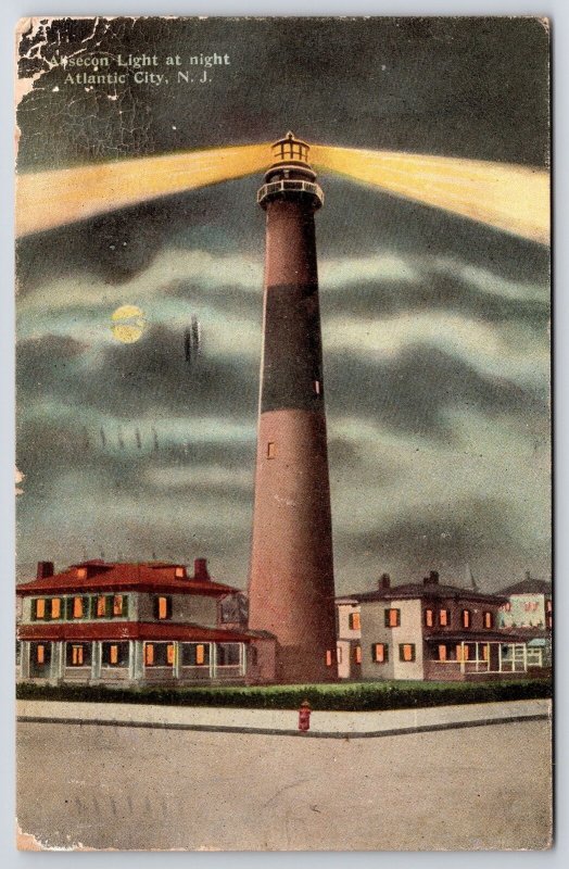 1910's Absecon Light At Night Atlantic City New Jersey Grounds Posted Postcard