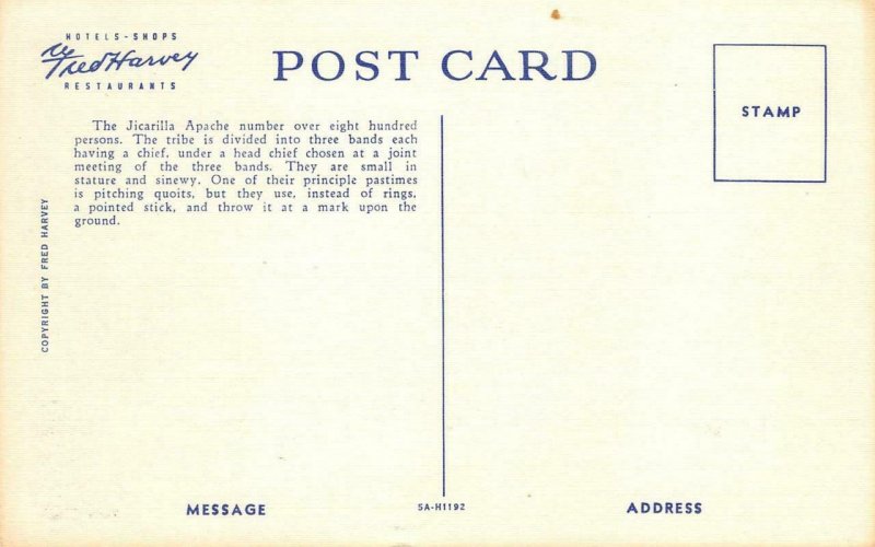 JICARILLA APACHE CHIEF Arizona Native American Indian c1930s Vintage Postcard