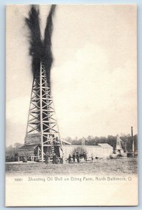 c1905 North Baltimore Ohio OH Vintage Postcard Shooting Oil Well Eiting Farm