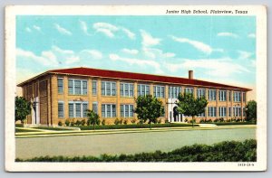 Plainview Texas~Junior High School Bldg St View~Chimney~Linen 1947 Postcard