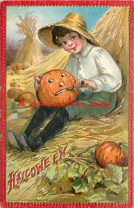 Halloween, Tuck No 174-4, Frances Brundage, Boy Carving Jack o Lantern 