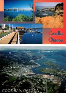 2~4X6 Postcards Coos Bay, OR Oregon BRIDGE, WATERFRONT DOCK~PIER & AERIAL VIEW