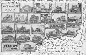 Red Oak Iowa City of Homes 1907 postcard