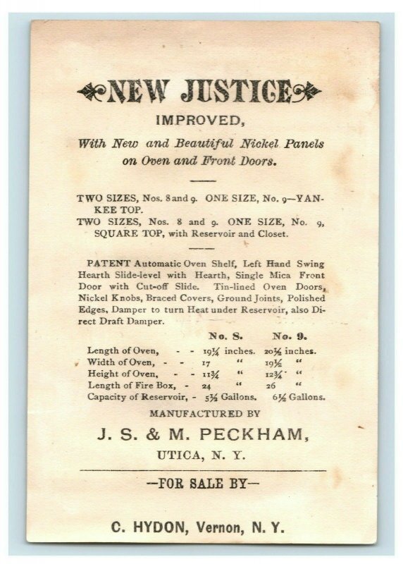 1880s-90s J.S & M. Peckham Stoves Lady Justice C. Hydon P194