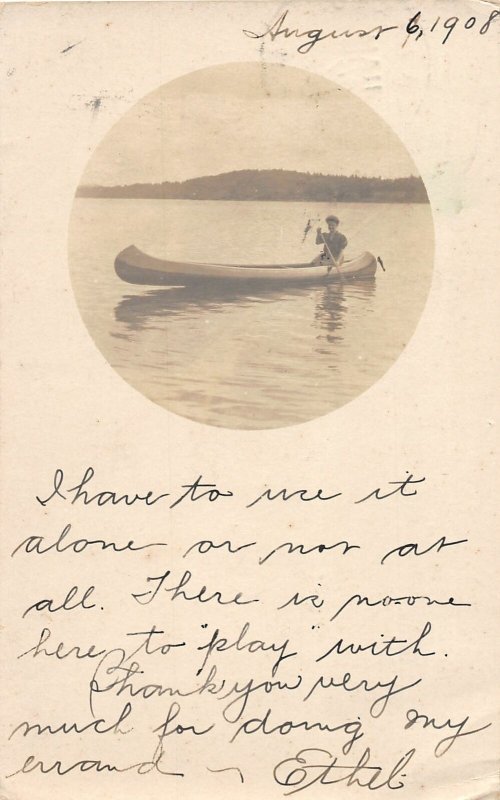 J14/ Center Harbor New Hampshire RPPC Postcard c1910 Canoe Lake  105