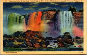 Vtg American Bridal Falls Walk To Cave Winds Niagara Fall New York NY Postcard